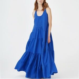 Haris Cotton Linen‎ Maxi Strap Dress With Ruffles Blue Women’s Size Small